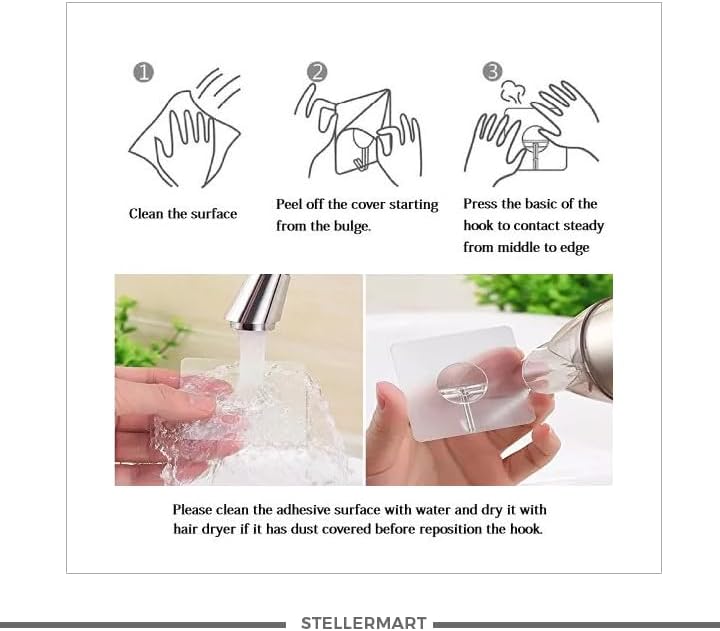 Miniatura 4 de Easenest Ganchos adhesivos de pared para baño, cocina, paquete de 20 ganchos adhesivos resistentes sin clavos con ganchos de acero inoxidable,