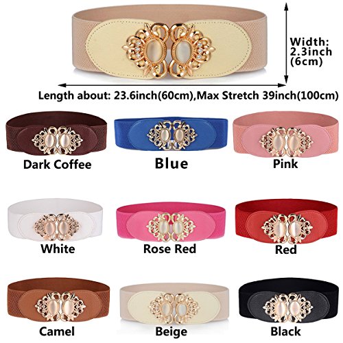 Women's Elastic Stretch Waist Belts with Stone for Dress/2.3" Width (Beige)2