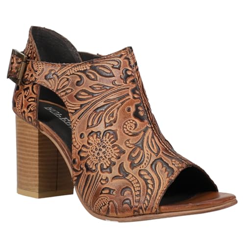 ROPER Womens Mika Floral Embossed Peep Toe Block Pumps Dress Casual Casual Mid Heel 2-3" - Brown2