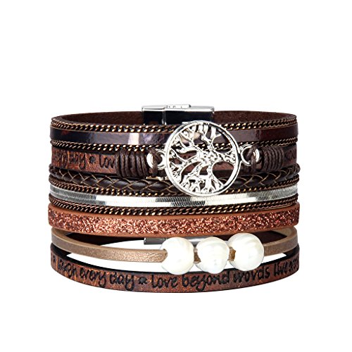 GelConnie Tree of Life Bohemian Bracelets for Women Leather Wrap Bracelet Boho Cuff Bracelet LPB274-brown