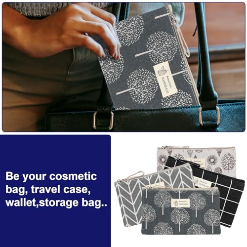 4 Pcs Canvas Cosmetic Bags Cosmetic Pouches with Zipper Makeup Bag Multi-Function Canvas Travel Pouch Vacation Travel Toiletry Bag for Women Girls, 4 Patterns3