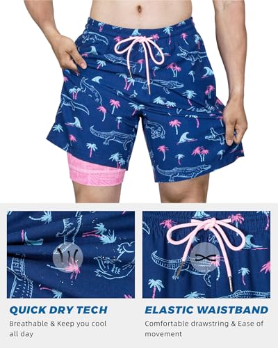 Image of SURF CUZ Mens Swim Trunks with Compression Liner Swim Shorts 7 inch Swimming Trunks Stretch 7 Inch Swim Suits Quick Dry