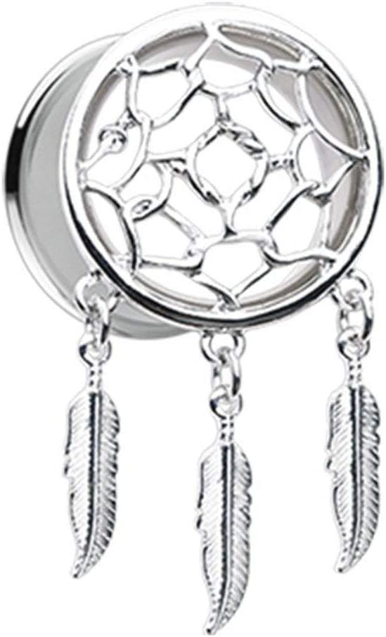 Covet Jewelry Classic Dreamcatcher Feather Dangle Ear Gauge Plug