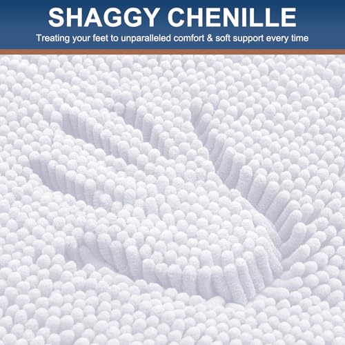 Smiry Luxury Chenille Bathroom Rugs 59x24, Extra Soft and Absorbent Shaggy Bath Mat, Machine Washable, Non-Slip Plush Carpet Runner for Tub, Shower, and Floor, Home Decor Accessories, White