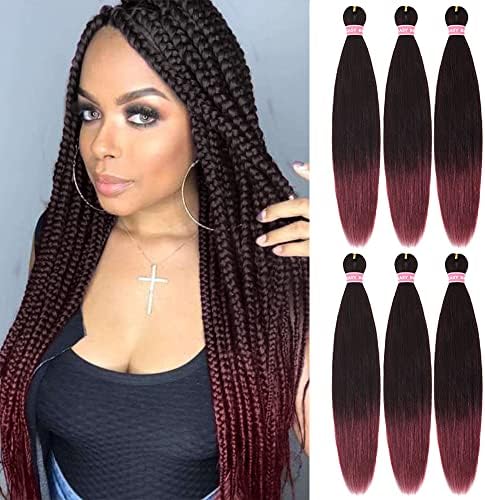 ZERAL Ombre Braiding Hair 28 Inch 6 Packs Braiding Hair Pre Stretched Professional Itch Free Yaki Texture Hair for Braiding Crochet Hair Box Hair Braids for Women(28” 1B/900#)
