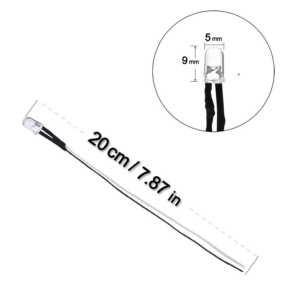 YIXISI 100 PCS 5mm LED Diodes Light, Emitting Diode, Round Head LED Lamp, Ultra Bright 12V, 20cm Pre Wired, Cold White - Image 3