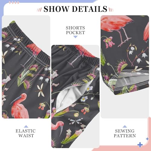Flamingo Floral Dragonfly Boys Long Pants Soft Trousers Elastic Waist Kids Lounge Bottoms with Pockets S-XL4