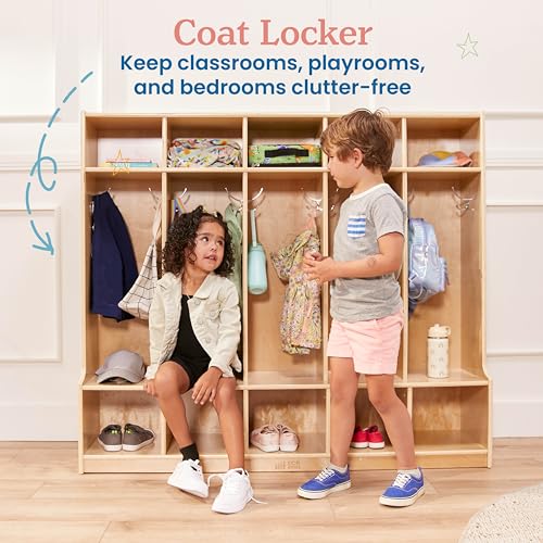 ECR4Kids 5-Section Coat Locker with Bench, Classroom Furniture, Natural - Image 5