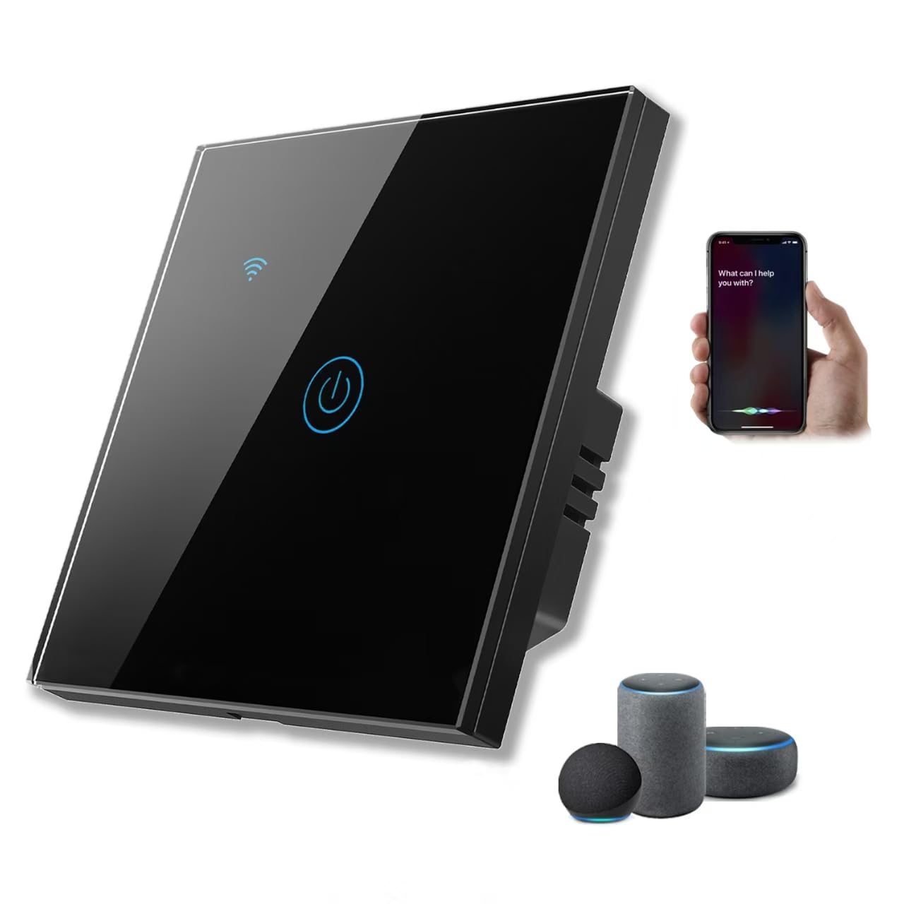 WiFi Smart Wall Light Switch, No Neutral Wire Required, No Hub Required, Compatible with Alexa and Google Home, APP Remote Control, Timing Function, Voice Control (Black, 1 Gang)