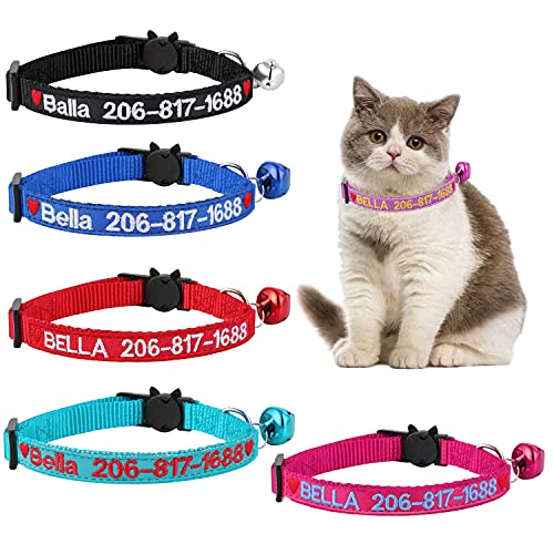 Custom Breakaway Cat Collar Personalized Cat-ID Collar Embroidered Pet Name Phone Safety Collars with Bell