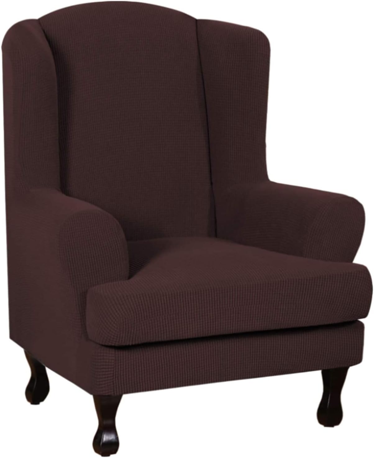 2-Piece Wingback Chair Slipcover Set - Stretch Jacquard Furniture Covers (Base + Seat Cushion), Form-Fitted Protector for High Back Chairs, Machine Washable (Nature)