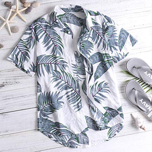 Men's Beach Short Sleeve Shirt Hawaiian Blouse Casual Tee Floral Printed Button Down Tops (Grey, M)