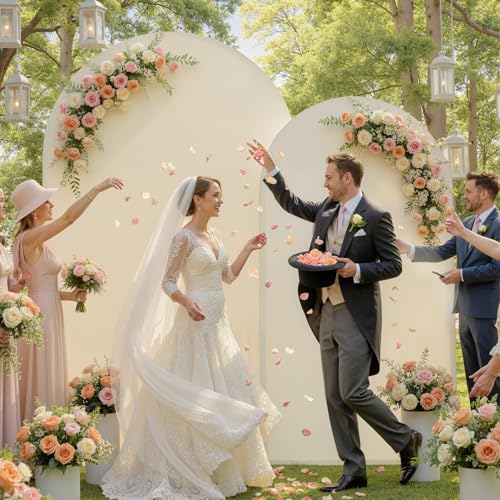 Image of Ivory Arch Backdrop Cover Set of 2 (7.2ft & 6ft), Chiara Arch Cover Wrinkle-Free Spandex Arch Cover for Wedding Birthday Party Baby Shower Bridal Shower Ceremony Banquet Fabric Backdrop (No Stand)