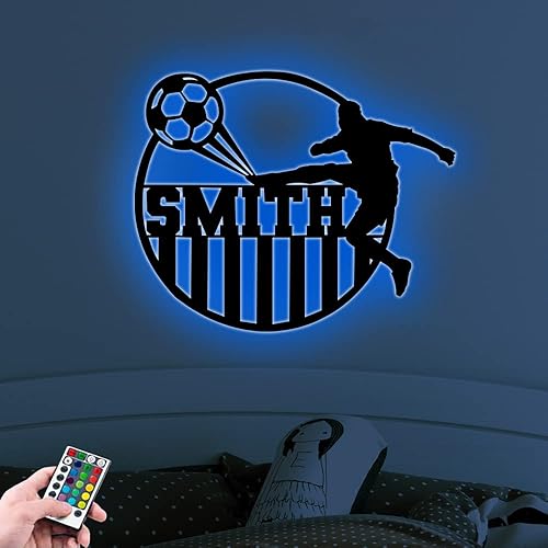 Miniatura 7 de Letrero de neón de fútbol personalizado, letrero decorativo de pared de fútbol, lámpara de fútbol con nombre personalizado con luz de nombre,