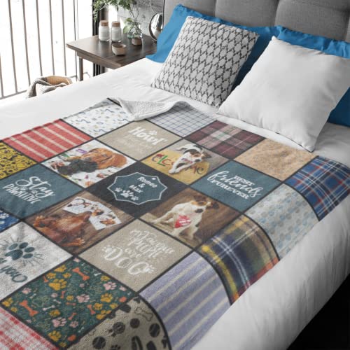 Gift For Dog Lover, Personalized Puppy Photo Collage Fleece Or Sherpa Throw Blanket, Customized Dog Bedding For Dad And Mom Pet Owner (Fleece3040) #TOP3
