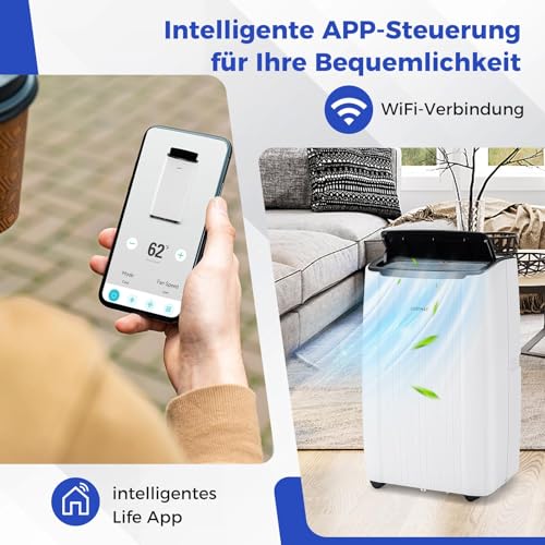 COSTWAY 14000 BTU mobile Klimaanlage mit Abluftschlauch, 4-in-1 Klimagerät mit Heizung, Lüfter & Entfeuchter, 24H Timer, Schlafmodus, Fernbedienung & Installationskit für Räume bis zu 65㎡ (Modell 2) – Bild 6