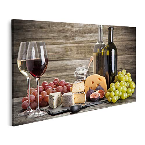 islandburner Cuadro en Lienzo Bodegón de Vino y Queso Cuadros Modernos Decoracion Impresión Salon