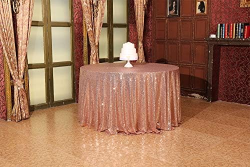 3E Home Sequin Tablecloth 127cm Round Rose Gold Sequin Table Cloth Round Blush Circular Sparkly Fabric Tablecloth Birthday Wedding Party Dinner Event Banquet Decoration