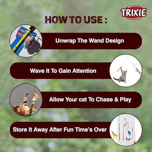 Image of TRIXIE Cat Fishing Rod Toy with Plush Mouse, Interactive Teaser Stick for Cats, Play Activity Accessory for Exercise, Hunting Instinct Training and Fun
