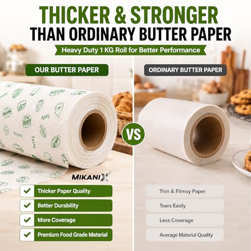 Image of MIKANIX Butter Paper 100m Roll (1Kg) | Baking Paper Non-Stick | Parchment Paper for Cake, Cookies & Food Wrapping | Oil Resistant | Oven Safe | Food Grade