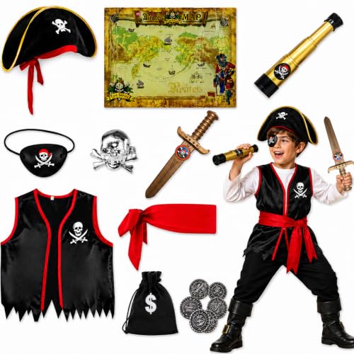 BORISCA 8 Stück Piraten KostüM Kinder ZubehöR Set PiratenkostüM Kinder