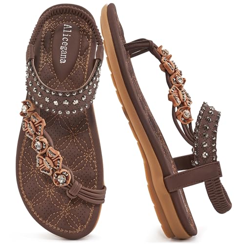 Image of Alicegana Womens Sandals Dressy Flats: Bohemian Summer Comfortable Split Toe Shoes Walking Vacation Gladiator 2026