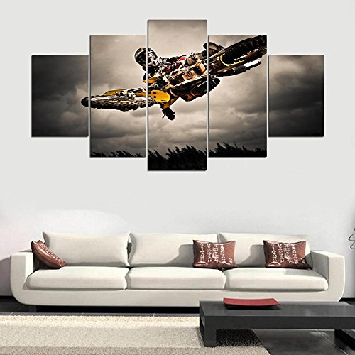 WMWSH Impresión HD Pintura 5 Piezas Paisaje De Motocross Cuadro En Lienzo, 200x100CM Cuadros Modernos Salón Decoracion De Pared Canvas Prints, Wall Art Modular Poster Mural Decorativo Cover