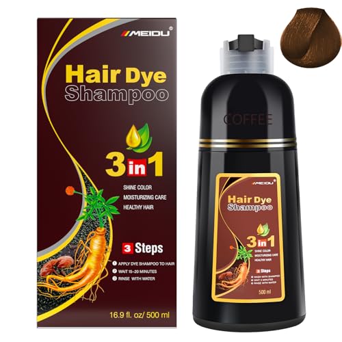 IIIMEIDU Coffee Hair Dye Shampoo 3 in 1 for Gray Hair, Semi Permanent Hair Color Shampoo Shampoo Hair Dye for Women Men, Grey Coverage 500ml