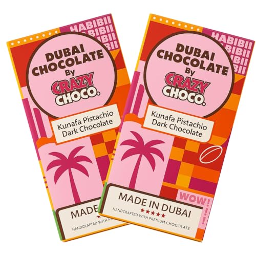 Dubai Chocolate by Crazy Choco, Premium Handcrafted Middle Eastern Milk Chocolate, 6.34 oz (Full Size, Pack of 2 - Pistachio Kunafe dark chocolate)