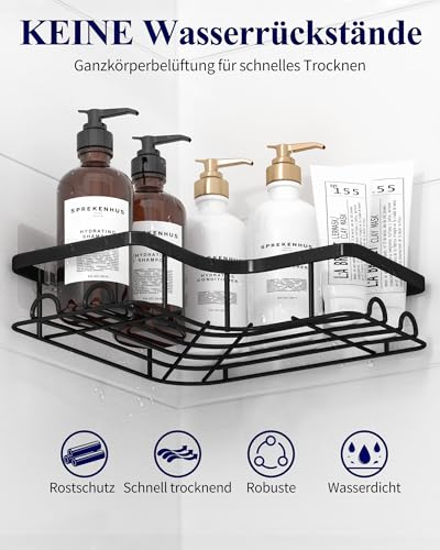 Kitsure Duschablage Ohne Bohren - 2 Stücke Rostfreies Duschgel Halterung Ohne Bohren Duschablage Ecke Mit 4 Haken Seifenschale Und Rasiererhalter, Langlebiges Duschregal Ohne, Schwarz
