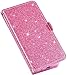 Produktbild QPOLLY Glitzer Hülle Kompatibel mit Xiaomi Redmi Note 8 Pro Bling Glänzend Leder Handy Tasche im Bookstyle Magnet Handyhülle mit Kartenslots Standfunktion Brieftasche Schutzhülle Flip Case,Rosa