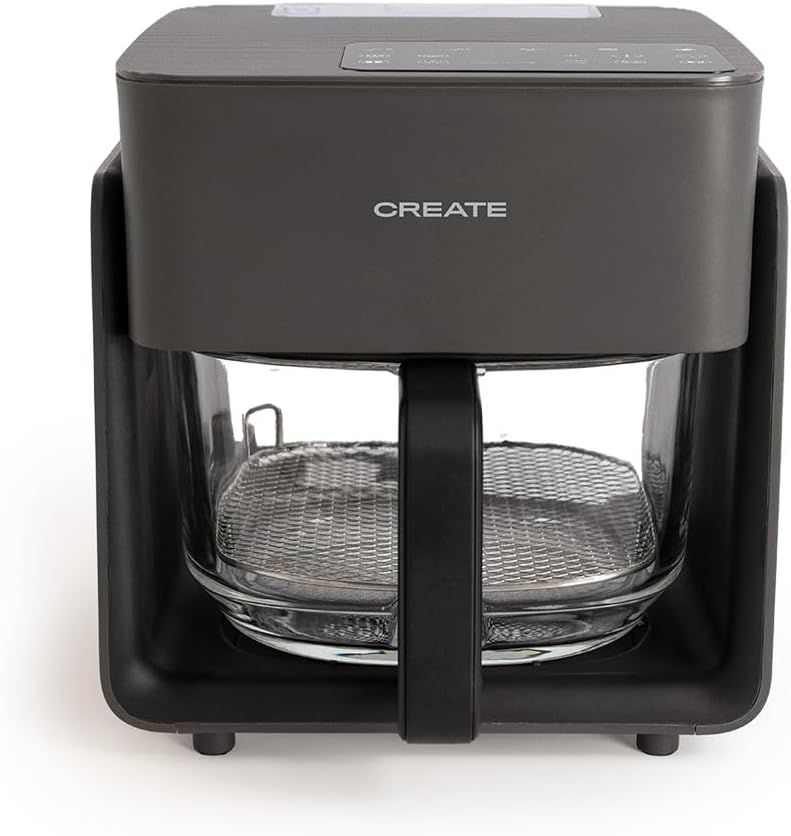 Lauben Glass&Grill Air Fryer 3-in-1 5500BG Heteluchtfriteuse Met Inhoud 55 L Frituurmand Van Glas 6 Programmas Handmatig Instellen 3 In 1 Kan Als Grill En Braadpan Worden Gebruikt