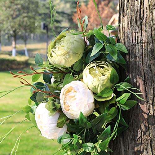 Luyue 2Pcs Vintage Artificial Peony Silk Flowers Bouquet Home Office Decor (New Green) #TOP2