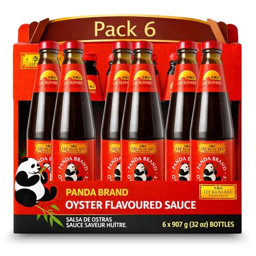 Salsa de ostras Panda Lee Kum Kee, salsa Panda Oyster Sauce, sabor umami, Ideal para carnes, verduras y salteados, Alergenos Gluten, Ostras, Maíz, Contiene 6 botellas de 907 g