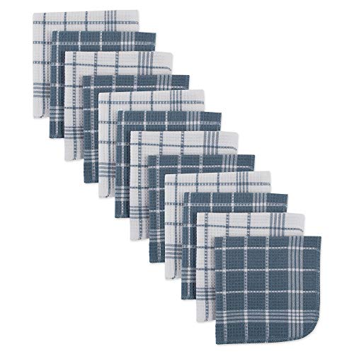 DII Waffle Weave Kitchen Collection100% Cotton, Machine Washable, Fast Drying and Absorbent, Dishcloth Set, 13x13, Blue 12 Piece
