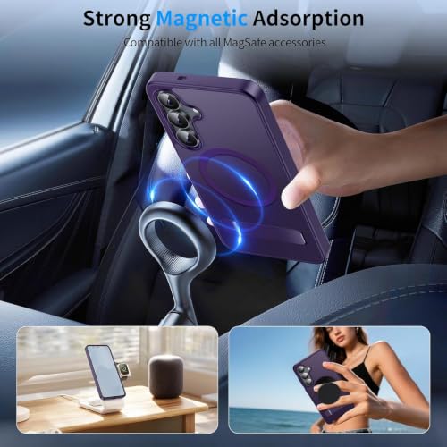 Image of Elzzi MagSafe Compatible Case for Samsung S25 FE Translucent Matte Bottom Kickstand Shockproof Slim Anti-Fingerprint Magnetic Hybrid Protective Cover (Deep)