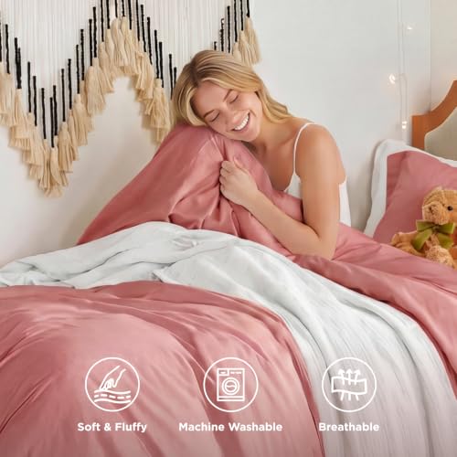 Image of Bedsure Prewashed Twin Duvet Cover, Cotton-Like Bedding Set, Clay Pink | Ultra Soft, Relaxed Texture, Twin XL Breathable Comfort, Hidden Zipper, 8 Corner Ties, Easy Care, OEKO-TEX, Year-Round Use