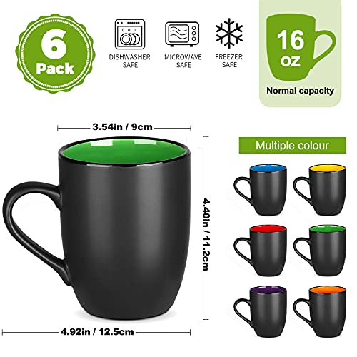 Deecoo 6 Pack Large Coffee Mug Set 16 Ounces, Matte Black Porcelain Mug Large-Sized Ceramic Restaurant Drinking Cups For Coffee, Tea, Juice, Cocoa #TOP1