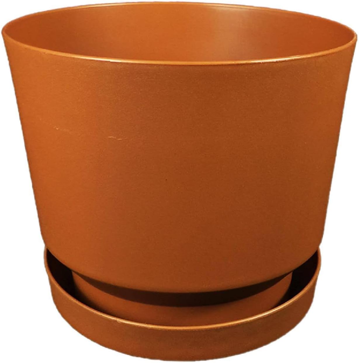 Elly Décor 10 inch Plastic Cylinder Planter Pot with Self-Watering Saucer and Drainage Hole,Lightweight & Extremely Durable, 10"x 10", Terracotta Terracotta 10"