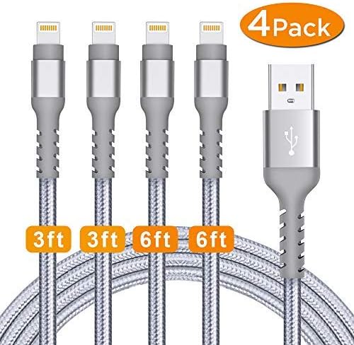Azhizco iPhone Charger Cable MFi Certified Nylon Braided Lightning to USB Charging and Data Syncing Cord for iPhone XS Max, XR, X, 8, 7, 7 Plus, 6, 6s, 6 Plus, 5, 5c, 5s, SE, 4Pack