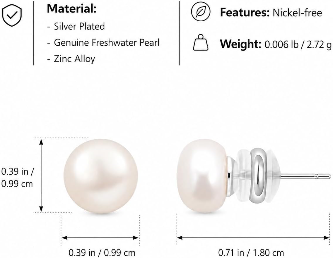 CoBi Freshwater Pearl Stud Earrings for Women, Small Studs, Minimalist Earring, Everyday Wear Jewelry, Fashion & Trendy Accessories