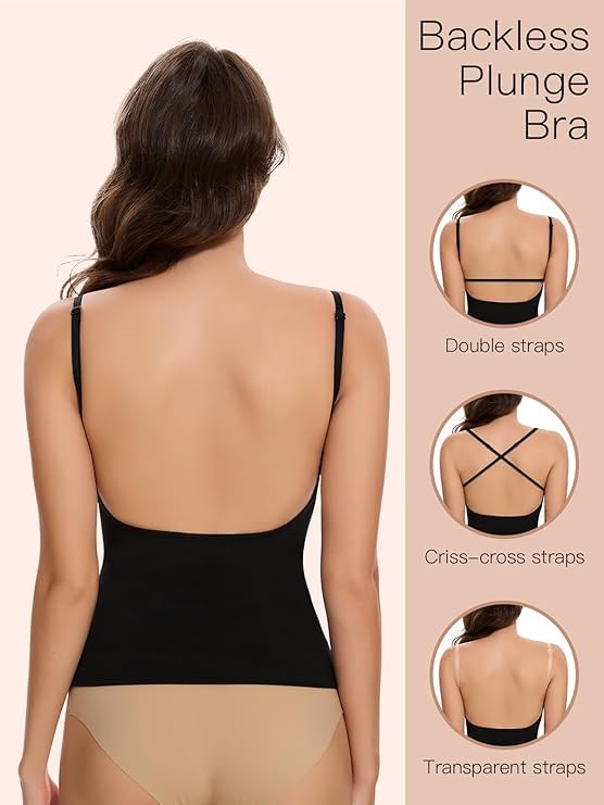 Image of Slimers Backless Plunge Push Up Bra: Low Back Deep V Shapewear for Women