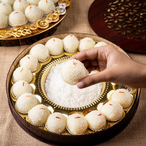 Image of Gud Mishri Coconut Laddu 500 Gm | Healthy Nariyal Ladoo with Milk & Gulkand | Sweetened with Mishri | No Refined Sugar Indian Mithai | Traditional Sweet Gift Box | MAP Packed for Freshness