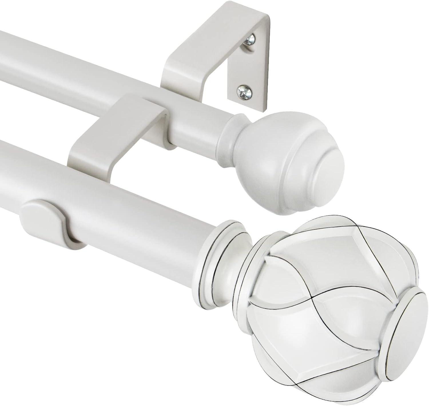 KAMANINA 1 Inch Double Curtain Rods for Windows 72 to 144 Inches (6-12 Feet)?Ivory White Heavy Duty Double Curtain Rod, Telescoping Drapery Rod with Netted Texture Finials Ivory White 72-144"