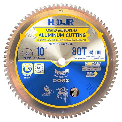 HOJR Aluminum Cutting Circular Saw Blade,Thin Aluminum,Laminate,Melamine,Plastic,Flooring Cutting,The Cutting Head uses a Special Anti-Heat Sticking Coating,NFM 10 inch 80-Tooth 5/8" -TA