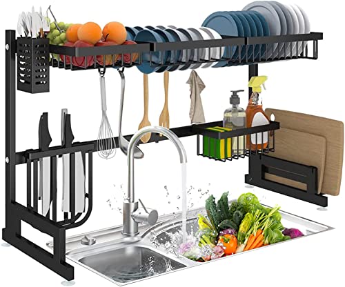 Escurridores De Cocina, SPOWAY Escurridor de Platos para el Fregadero, Escurridor de Platos de 2 Niveles de Longitud Ajustable (85 a 100 cm), Estante para Secar Platos Sobre el...