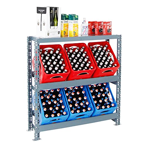 PROREGAL Getränkekistenregal Tegernsee XL Grau 6 Kisten mit Ablage | HxBxT 110x110x30 cm freistehendes Kistenregal Kastenregal Getränkekregal Kistenständer Wasserkistenregal