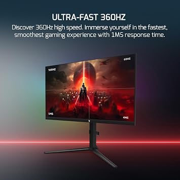 GAMEPOWER Rapid 27 inch Gaming Monitor 360Hz 1ms, 1080P Flat IPS, HDR10 Height/Tilt/Swivel/Pivot Adjustable RGB Anti-Glare Display, HDMI/DP/USB, FreeSync, G-Sync, 350 cd/m2 Bright LEDs, Laser Logo