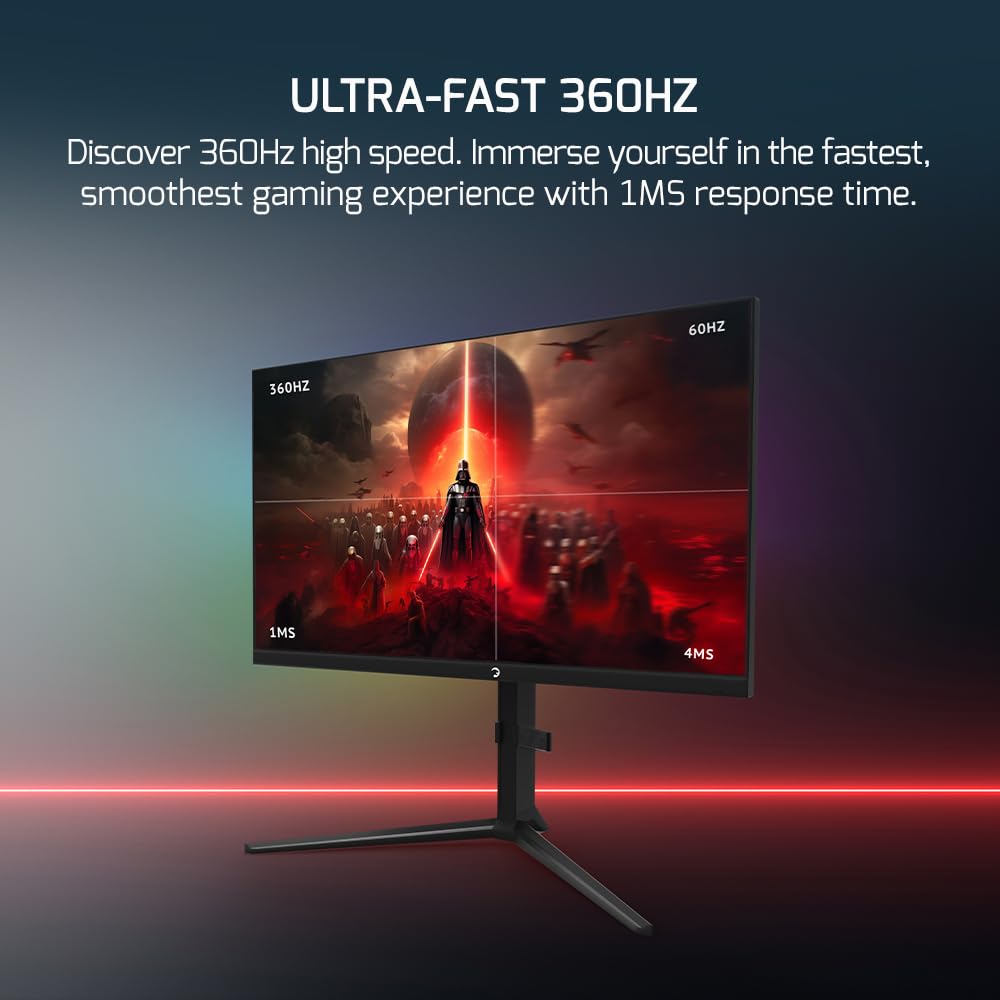 Game Power - Monitor rápido para Juegos de 27 Pulgadas, 1 ms, 360 Hz, 1080p, IPS Plano, HDR10 Altura/inclinación/Giro/pivote, Pantalla antirreflejos RGB Ajustable, HDMI/DP/USB, FreeSync, G-Sync, LED