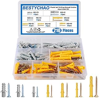 BESTYCHAO Screws and Wall Plugs Set, 210Pcs 7 Sizes Rawl Plug and Screws Assortment Kit for Drywall Hanging and Mounting M5 M6 M8